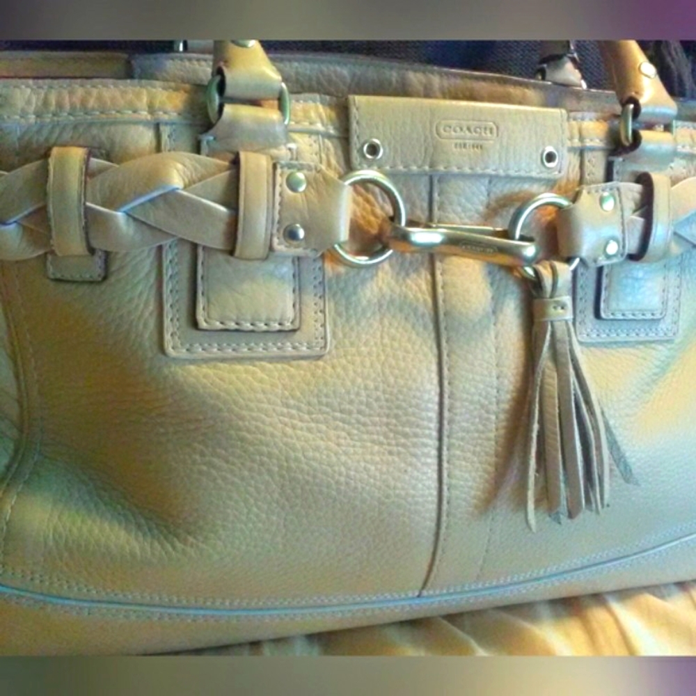 Coach Beige Leather Shoulder Bag with Tassel - Picture 8 of 15